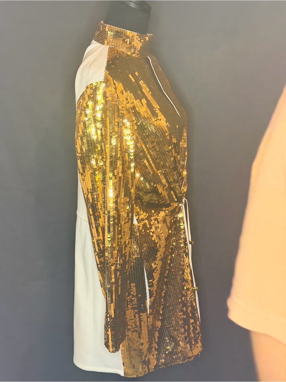 TIBI Gold Sequin Long Sleeve Mini Dress - Picture 3 of 6